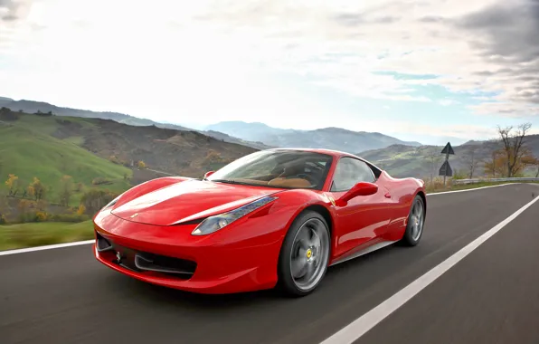 Картинка дорога, машина, авто, Ferrari, красивая, красная, 458