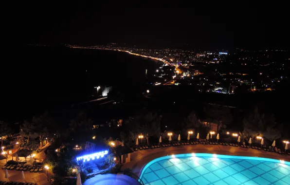Картинка ночь, город, огни, высота, отель, Турция
