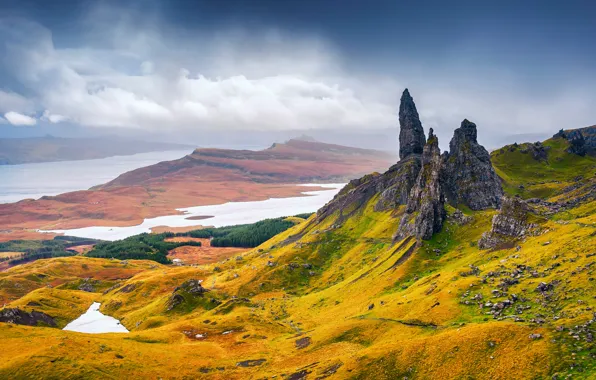 Картинка осень, скалы, Шотландия, область Хайленд, полуостров Trotternish, The Storr