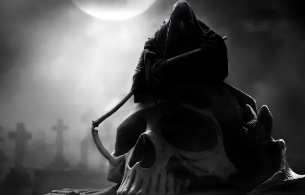 Картинка смерть, фантастика, череп, кладбище