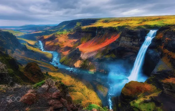 Картинка небо, водопад, Исландия, склы