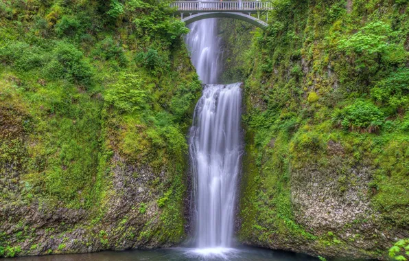 Картинка мост, водопад, Орегон, каскад, Oregon, Columbia River Gorge, водопад Малтнома, Benson Bridge, Multnomah falls, мост …