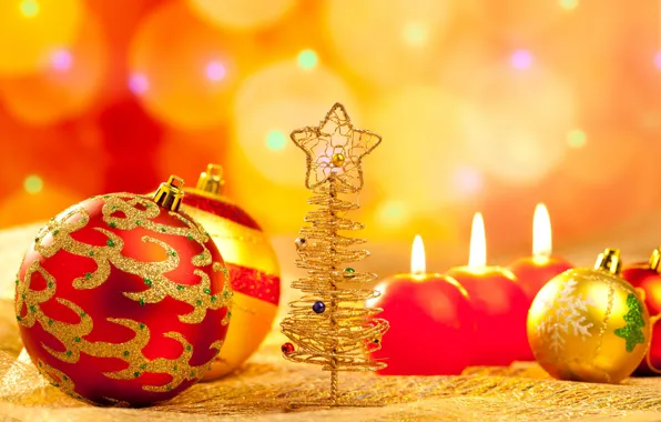 Картинка шарики, праздник, новый год, рождество, свечи