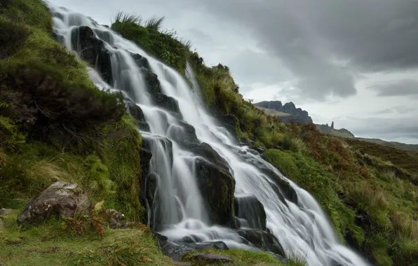 Картинка горы, водопад, Шотландия, речка, Scotland, Skye, Highland