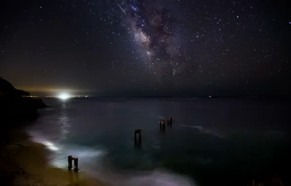 Картинка море, звезды, ночь, пространство, млечный путь