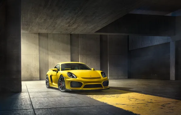 Картинка Porsche, Cayman, Front, Yellow, Parking, Supercar, GT4, 2015