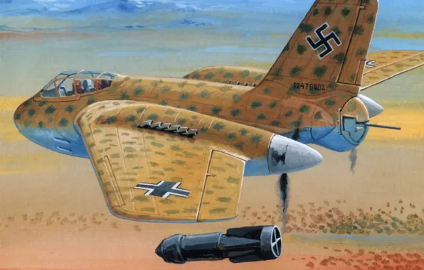 Картинка рисунок, бомба, истребитель, прототип, тяжёлый, Штурмовик, Messerschmitt Me 329