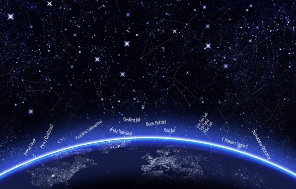Картинка звезды, свет, планета, неон, с новым годом