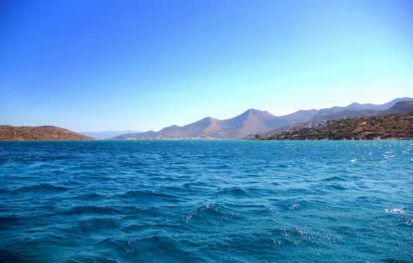 Картинка море, горы, синий, Греция, Крит