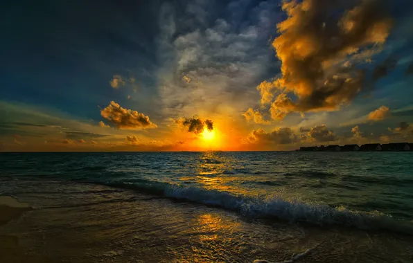 Картинка море, волны, пляж, солнце, утро, залив