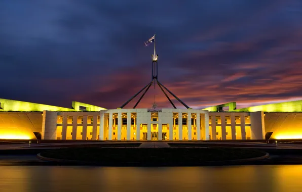 Картинка ночь, огни, Австралия, парламент, Канберра
