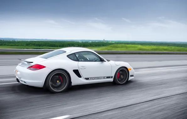 Картинка Porsche, Cayman, white, road, rear