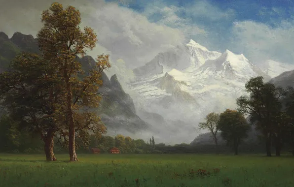 Картинка деревья, пейзаж, горы, природа, картина, Альберт Бирштадт, Jungfrau