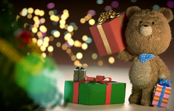 Картинка игрушка, медведь, мишка, подарки, коробки