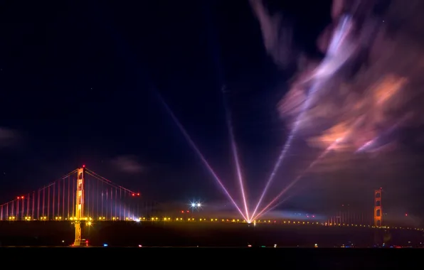 Картинка Мост, Ночь, Золотые Ворота, USA, США, Golden Gate Bridge, Night, San Francisco, Сан - Франциско