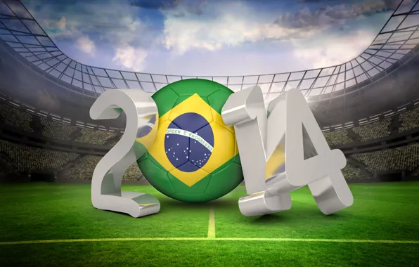 Картинка stadium, football, flag, World Cup, Brasil, FIFA, 2014, Кубок Мира по футболу 2014