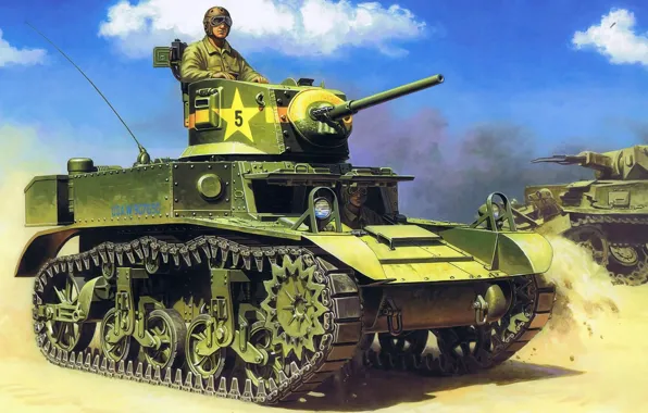 Картинка танк, Вторая мировая, США, американский, легкий танк, m3 stuart, танкисты, м3 стюарт