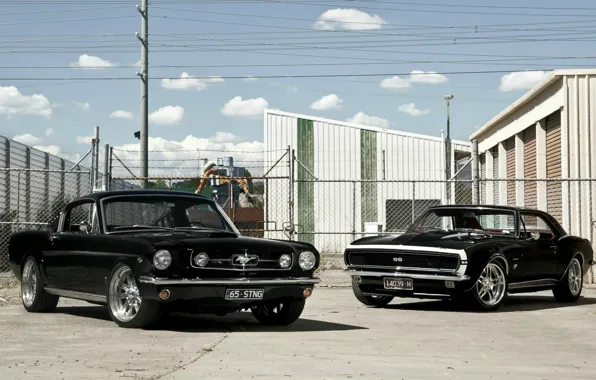 Картинка mustang, ford, black, camaro, chevrolet, muscle, tuning, power