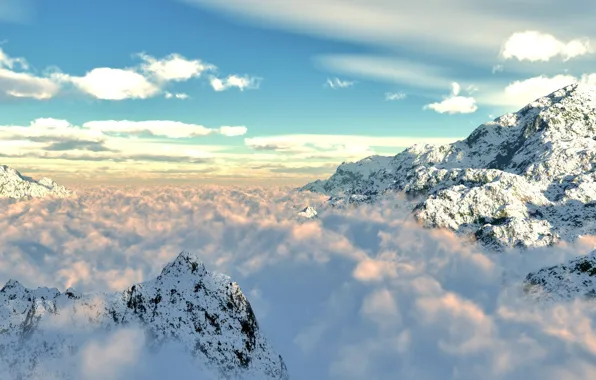 Картинка облака, снег, горы