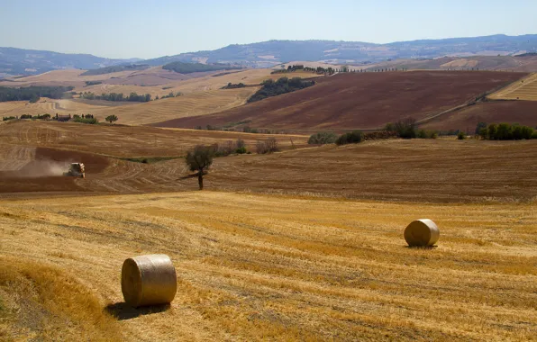 Картинка осень, поля, уборка, Италия, Тоскана, рулоны