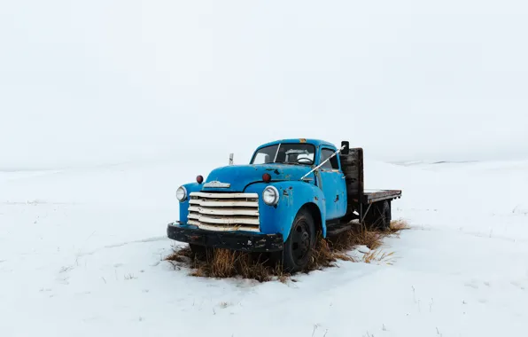 Картинка зима, поле, машина, грузовик