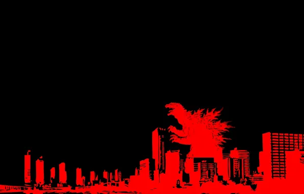Картинка красный, город, небоскребы, Годзилла, Godzilla
