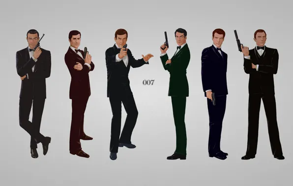 Картинка надпись, пистолеты, серый фон, Джеймс Бонд, Daniel Craig, костюмы, Sean Connery, агент 007, James Bond, …