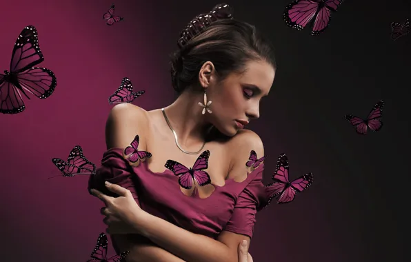 Картинка бабочки, женщина, girl, beautiful, face, person, butterflies