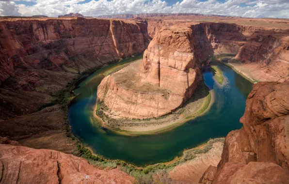 Картинка США, каньон Глен, Подкова, Horseshoe Bend, штат Аризона, плавный изгиб русла реки Колорадо, меандр