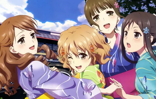 Картинка настроение, девочки, кимоно, Азбука Цветов, Hana-Saku Iroha, хоровод