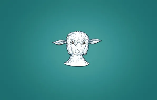 Картинка животное, минимализм, голова, барашек, sheep, овца, синеватый фон