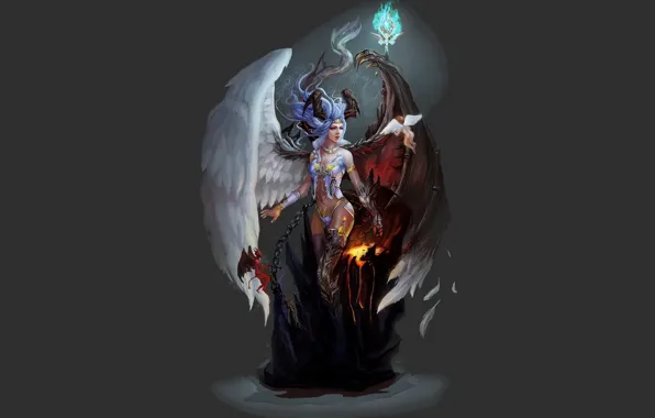 Картинка фон, Девушка, крылья, ангел, демон