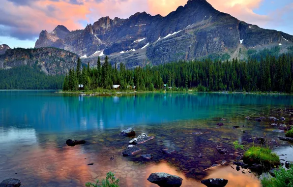 Картинка лес, пейзаж, горы, природа, озеро, отражение, Канада, Бнаф