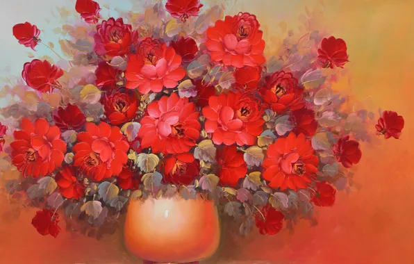 Картинка красный, Цветы, букет, ваза