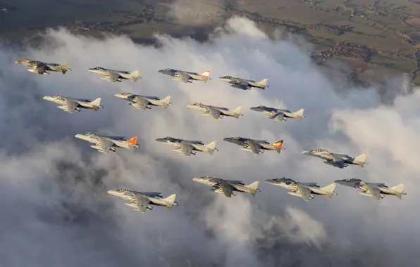Картинка облака, полет, истребители, Harrier, штурмовики, McDonnell Douglas, AV-8B