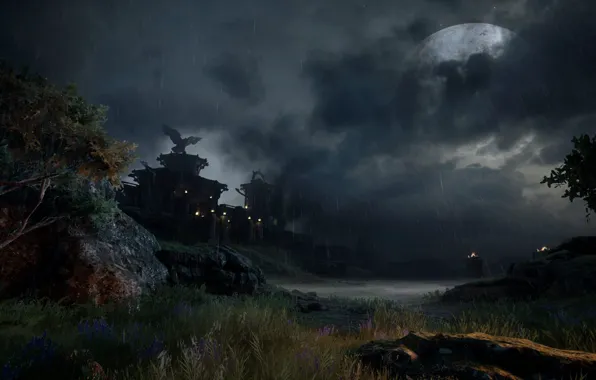 Картинка пейзаж, луна, крепость, Dragon Age 3