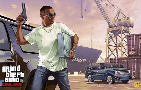 Картинка машина, мужик, порт, Grand Theft Auto V, gta online