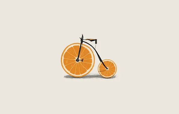Картинка велосипед, велик, апельсин, минимализм, вектор, колеса, дольки, иллюстрация