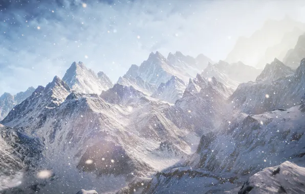 Картинка свет, снег, горы, unreal engine 4