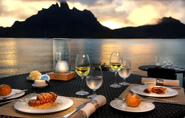 Картинка evening, Bora-Bora, dinner, Polynesia, Otemanu