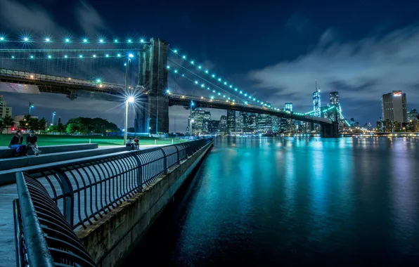 Картинка мост, огни, парк, Нью-Йорк, вечер, панорама, new york city