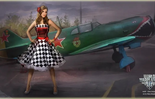 Картинка девушка, самолет, звезда, girl, aviation, авиа, MMO, Wargaming.net, World of Warplanes, WoWp, BigWorld, аркада, arcade …