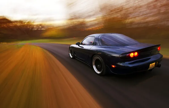 Картинка дорога, скорость, Mazda, rear, мазда, RX-7, в движение