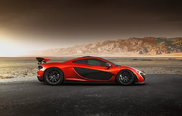 Картинка McLaren, Orange, Hybrid, Side, Death, Sand, Supercar, Valley, Hypercar, Exotic, Volcano