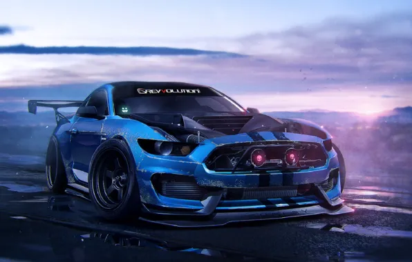 Картинка Ford, Shelby, Muscle, Car, Art, Blue, GT350, 2015, by Khyzyl Saleem, Mustant