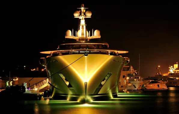 Картинка ночь, огни, порт, night, yacht, yachts, port, harbor, вечер., superyacht, мега яхта, mega yacht, pelorus, …