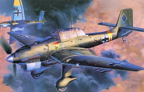 Картинка рисунок, штука, лаптёжник, пикирующий бомбардировщик, Junkers, Sturzkampfflugzeug, Ju 87B-2