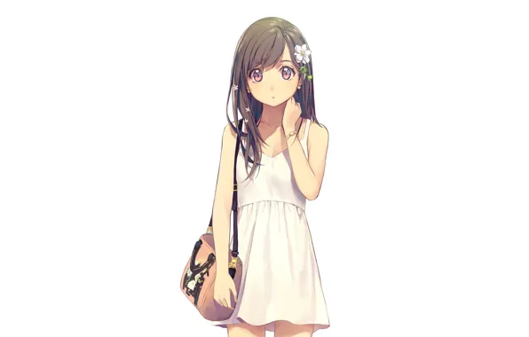 Картинка девушка, цветы, аниме, арт, сумка, yohan12