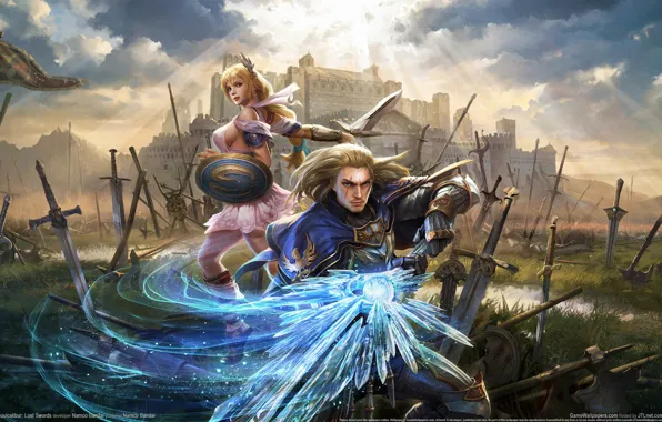 Картинка оружие, замок, магия, игра, мечи, воины, game wallpapers, Soulcalibur: Lost Swords