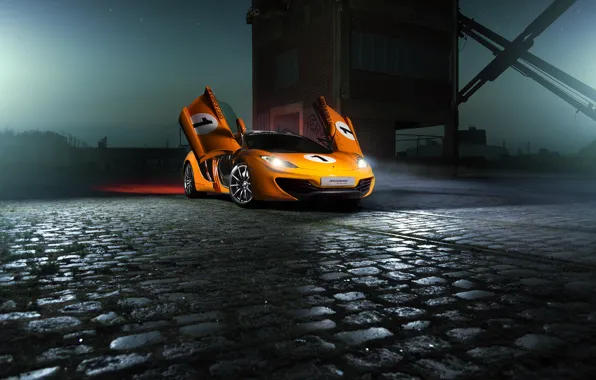 Картинка McLaren, Orange, Color, MP4-12C, Supercar, Ligth, Nigth, Beam